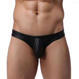 Underpants Men's PU Leather Briefs Bulge Pouch Underwear Man Sexy Club Panties Wet Look Penis Faxu Knickers