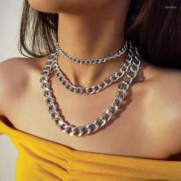 Chains Punk Multilayer Aluminium Thick Necklace Women Vintage Exaggerated Geometric Choker Clavicle Pendants Jewelry