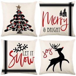 Pillow Christmas Decor Cover 45x45cm Winter Farmhouse Home Decorative Cute Dwarf With Elk Printed Linen Pillowcase