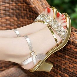 Sandals Sandals Woman High-heeled Designer Shoes Luxury Women's Sandals Novelties Buckle Thick with Fish Mouth Gold 230311