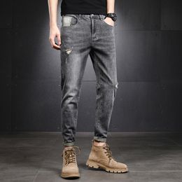 Men s Jeans Fashion Trousers Cotton Straight Elastic Business Pants Classic Style Denim Male 230313