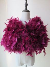 Scarves Women Fur Shawl Real Ostrich Wrap Female Burgundy Pink Wedding Dinner Scarf Evening Bridesmaid Feather Stole FurryS63