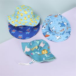 Caps Hats Cartoon Shark Print Bucket Hat Summer Outdoor Casual Baby Hats Kids Boys Girls Fisherman Panama Cap 230313