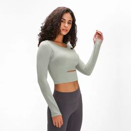 Active Shirts Tees New personality yoga sports bra women's fitness clothes long sleeve T-shirt pad half long-distance walking slim sports fitness top520668