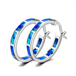 Hoop Earrings Charm Female Blue Fire Opal Small Round Circle For Women 925 Sterling Silver Colour Wedding