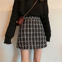 Skirts Fall Winter Plaid Wool Skirt Womens Thick Woollen Glitter Tweed Mini Skirt Saia Feminina 230313
