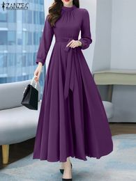 Casual Dresses ZANZEA Elegant Women Spring A-line Party Sundress Casual Long Sleeve Maxi Dress Kaftan Long Vestidos Oversize Robe Femme 230313