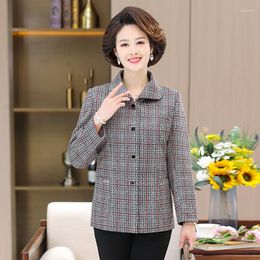 Women's Jackets 2023 Women Mothers Coats Spring Autumn Middle-aged Plaid Jacket Fashion Overcoat Casual Ladies Coat