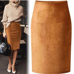 Skirts Sexy Multi Color Suede Midi Pencil Skirt Women Fashion Elastic High Waist Office Lady Bodycon Skirts Long Skirts For Women 230313