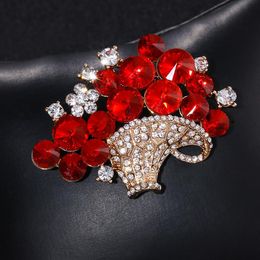 Brooches Pins Red/Blue Crystal Flower Basket Brooch For Women Costume Jewellery Suit Fine Gift Broche 2023