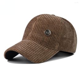 Ball Caps Brown Grey Striped Corduroy Baseball Cap Fashion Thick Warm Winter Hats For Women Men 2023 Hip Hop Face