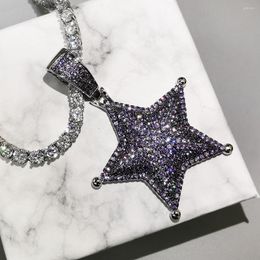 Pendant Necklaces Bling Iced Out Colour Stars 2 Colors Zircon Necklace For Men Women Gifts Hip Hop Jewelry