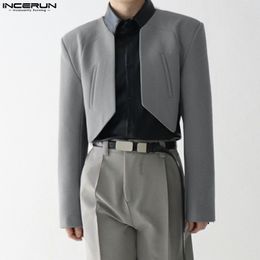 Men's Suits Blazers INCERUN Fashion Men Blazer Solid Colour Open Stitch Long Sleeve Casual Irregular Suits Men Streetwear Thin Crop Coats S-5XL 230313