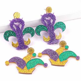 New Acrylic Mardi Gras Stud Earrings Fashion Jewelry Exaggerated Lobster Clown Hat Mouth Feather Earrings For Women Accessories