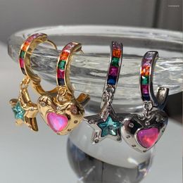 Dangle Earrings For Women 2023 Korean Style Kawaii Pink Heart Blue Star Designer Statement Opal Chameleon Lesbian Jewellery