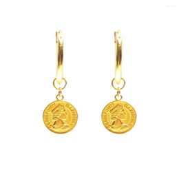 Hoop Earrings Lii Ji Vintage Luxury Real 925 Sterling Silver Round Coin Hanging For Women Fine Jewelry Gift