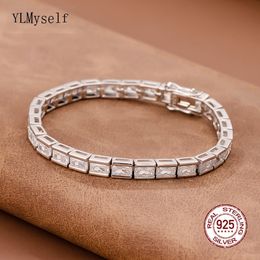 Charm Bracelets Solid Silver 15-18CM Tennis Bracelet Jewellery Gift Pave Setting 3*5mm Rectangle Stunning Zircon Real 925 Fine Jewellery 230311