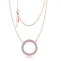Chains Rose Gold Circle Of Sparkling Necklace 925 Sterling Silver Clear CZ Chain Pendant Necklaces For Women Fine Jewellery Collier Femme