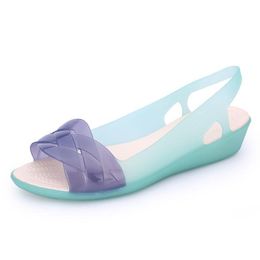 Rainbow Sandals Jelly Shoes Women Wedges Sandalias Woman Sandal Summer Candy Color Peep Toe Bohemia Beach Sweet Slipper Shoes Girl