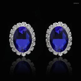 Stud Earrings Royal Blue Imitation Gemstone Ear For Women Crystal Rhinestone Wedding Bridal Jewelry Accessories