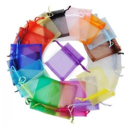 13x18cm 23 Colours Bags Custom Logo Drawstring Gift Pouch Jewellery Mesh Packaging Mini Organza String Bags