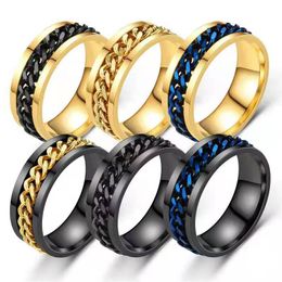 Gold Men Stainless Steel Rotatable Ring Couple Finger Ring Spinner Chain Rotable Rings Punk Man Jewelry for Party Jewelry Gift Wholesale