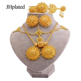Wedding Jewelry Sets Ethiopian gold plated Jewelry sets earrings hairpin necklace bracelet rings African wedding gifts jewellery set for women 230313