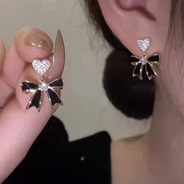 Dangle Chandelier Korean Fashion Temperament Simple Black Bow Love Stud Earring Bow Earrings for Women Accessories for Women Boho Pendientes Mujer G230313