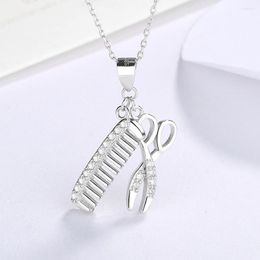 Chains Sterling Silver Necklace Scissors And Comb Pendant Women Jewelry Necklaces