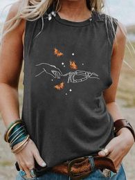 Women's Tanks Colourful Human Hand Touch Skeleton With Butterlies Tank Top Funny Sleevele Tee Women Casual 90s Aesthetic Vintage