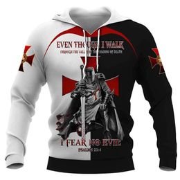 Fashion Trend Brand Men's Knight Templar Digital Print Casual Large Size S-6XL Hoodie