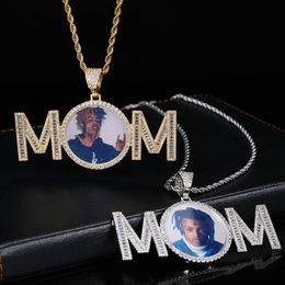 Hip Hop Customize Letters Photo Pendant Necklace Bling Memorial Frame Medal Gift