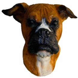 Party Masks Latex Full Head Realistic House Pet Boxer Dog Fancy Dress Up Party Carnival Mask 230313