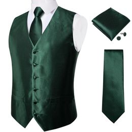 Men's Vests Men's Suit Vest Neck Tie Set Wedding Party Dress Paisley Solid Green Silk Waistcoat Tuxedo Male Blazer DiBanGu 230313