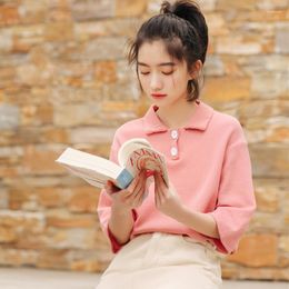 Women's T Shirts Ulzzang Harajuku Kawaii Top Women Clothes 2023 Summer Fashion Sweet Vintage Shirt Button Pink Friends Korean Style Tshirt