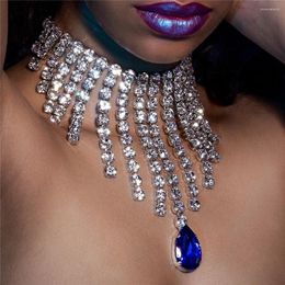 Chains INS Fashion Sapphire Crystal Pendant Necklace Bridal Wedding Ultra Flash Rhinestone Long Thtassel Neck Exquisite Jewelry Gifts