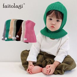 Caps Hats Winter Baby Knitted Hooded Scarf Warmer Unisex Wool Neck Collar Scarf Cap Bib One Ski Beanie Hats Earmuffs Collar Soft Warm Skul 230313