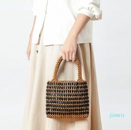 Designer-Hand-woven Bag Wooden Beads Handmade Bags Vintage Beach Vocation Handbag for Women