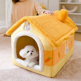 kennels pens Dog Kennel Small Medium Winter Warm House Type Closed Cat Four Seasons Universal Removable Washable Pet 230313