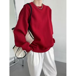 Women's Hoodies Sweatshirts Thickened Wine Red Sweatshirt Women's Korean Loose Long Sleeve Pullover Top Stand Fleece 230311