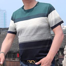 Men's T-Shirts Men T-shirt Summer Round Neck T-shirt Short Sleeve Round Striped Plus Size Loose Pullover Casual Vacation Party 230313