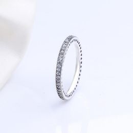 S925 Sterling Silver Ring Single Row Diamond Ring with Original Box fit Pandora Wedding Ring