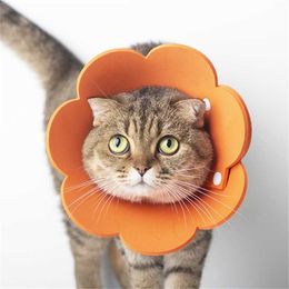 Pet Supplies Solid Color Lick Proof Sunflower Elizabethan Circle Adjustable Felt Pet Collar For Cat Sterilization or injured