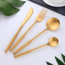Dinnerware Sets Stainless Steel Dinner Gold Set Round Handle Knife Fork Coffee Spoon Cutlery Kitchen Flatware Silverware