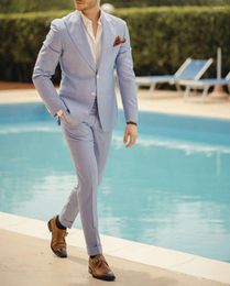 Men's Suits Latest Design Light Blue Mens Wedding Tuxedos Groom Wear Business Party Prom Men Blazer Masculino Slim Fit (Jacket Pants)