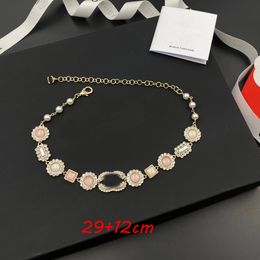 18K Gold Plated Brass Copper Pendant Necklace LUXURY Women Designer Brand C-Letter inlay Rhinestone Pearl Flower Necklaces Choker Chain Wedding Jewellery Love Gifts