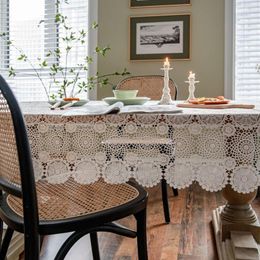 Table Cloth Home Decor White Embroidered Lace Tablecloth Hollowed Out Prop American Village Style Dinner Wedding Decoration
