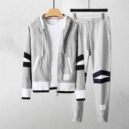 Mens Tracksuits and Women Couples Color Matching Suit Sweater Sports Casual Cardigan Hooded Hoodies and Pants Set