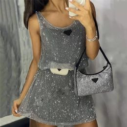 Style Dresses Shiny Vest with Skirt Designer Ladies Party Night Club Silver Dress