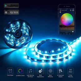 Strip Lights 16.4ft Led Lightstrip Music Sync Colour Changing RGBs Stripy Bluetooth App Control LEDs Tape Lighting with Remote 5050 RGB Rope Lighty Strips usastar